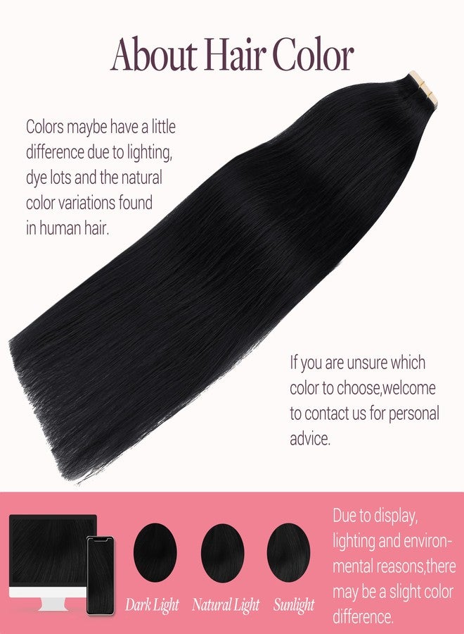 Goo-Goo GOO GOO Tape in Hair Extensions Human Hair, 1 Jet black, 20inch 50g 20pcs, Skin Weft Seamless Invisible, Silky Straight with Thick Ends, Remy Human Hair - Image 4